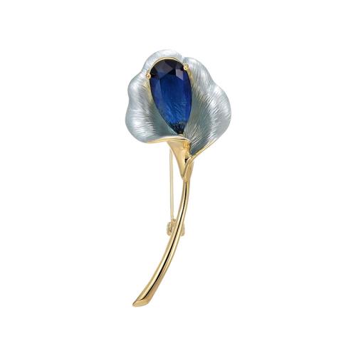 Crystal Brooch, Brass, with Austrian Crystal, plated, micro pave cubic zirconia & for woman & enamel, golden, 57x23mm, Sold By PC