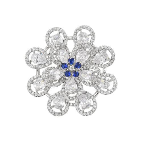 Cubic Zirconia Brooch, Brass, plated, micro pave cubic zirconia & for woman, silver color, 40x40mm, Sold By PC