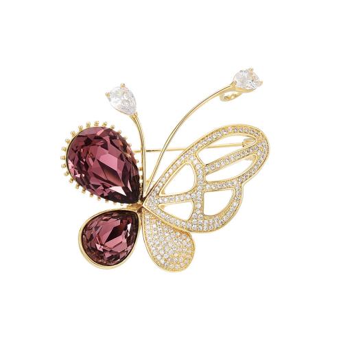 Cubic Zirconia Brooch, Brass, plated, micro pave cubic zirconia & for woman, golden, 45x42mm, Sold By PC