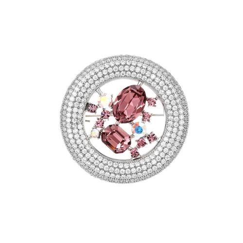 Crystal Brooch, Brass, with Austrian Crystal, plated, micro pave cubic zirconia & for woman, silver color, 43x43mm, Sold By PC