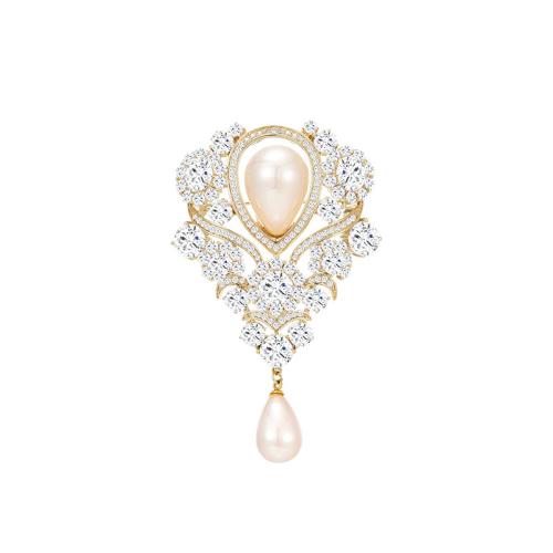 Brass Brooch, with Shell Pearl, plated, micro pave cubic zirconia & for woman, golden, 41x68mm, Sold By PC