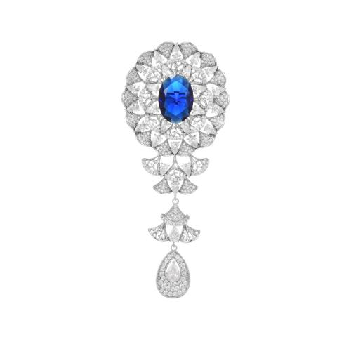 Crystal Brooch, Brass, with Austrian Crystal, plated, micro pave cubic zirconia & for woman, silver color, 40x95mm, Sold By PC