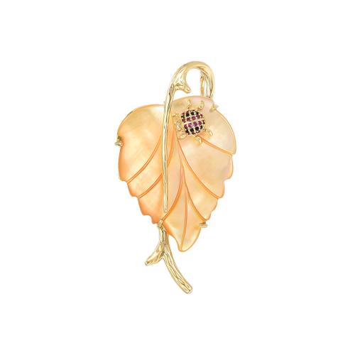 Brass Brooch, with Shell, plated, fashion jewelry & for woman, golden, 51x27mm, Sold By PC