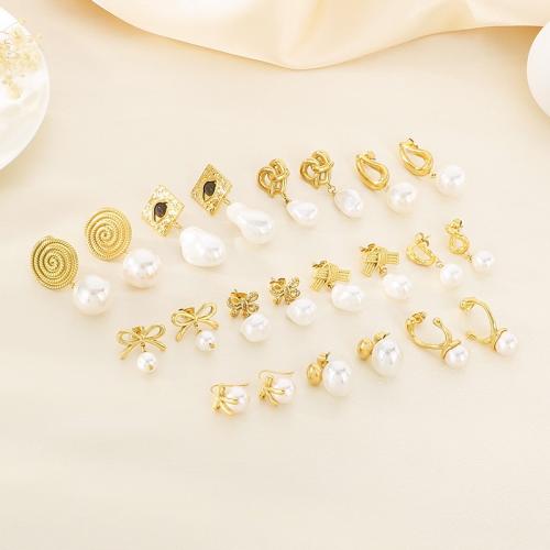 Stainless Steel Stud Earrings, 304 Stainless Steel, with Shell, Vacuum Ion Plating, for woman, more colors for choice, Sold By Pair