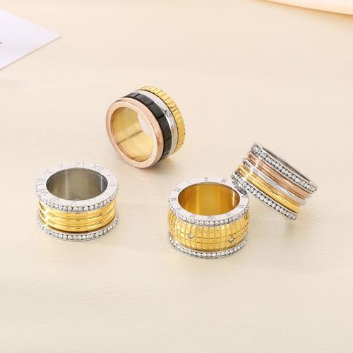 Rhinestone Stainless Steel Finger Ring, 304 Stainless Steel, Vacuum Ion Plating, different size for choice & for woman & with rhinestone, more colors for choice, Sold By PC