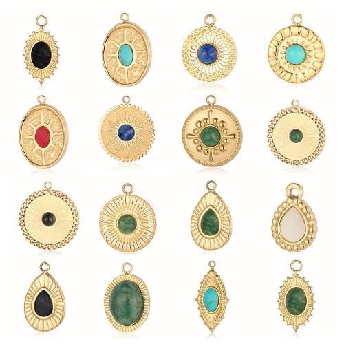 Stainless Steel Pendants, 304 Stainless Steel, with Gemstone & Shell, Vacuum Ion Plating, Different Shape for Choice & DIY, more colors for choice, 6PCs/Bag, Sold By Bag