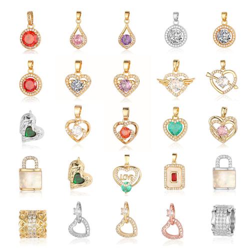 Cubic Zirconia Micro Pave Brass Pendant, with Shell, plated, Different Shape for Choice & DIY & micro pave cubic zirconia, more colors for choice, nickel, lead & cadmium free, 6PCs/Bag, Sold By Bag