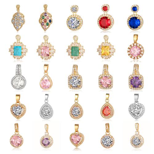 Cubic Zirconia Micro Pave Brass Pendant, plated, Different Shape for Choice & DIY & micro pave cubic zirconia, more colors for choice, nickel, lead & cadmium free, 6PCs/Bag, Sold By Bag