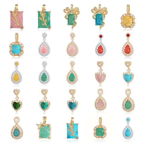 Cubic Zirconia Micro Pave Brass Pendant, plated, Different Shape for Choice & DIY & micro pave cubic zirconia, more colors for choice, nickel, lead & cadmium free, 6PCs/Bag, Sold By Bag