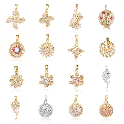 Cubic Zirconia Micro Pave Brass Pendant, plated, Different Shape for Choice & DIY & micro pave cubic zirconia, more colors for choice, nickel, lead & cadmium free, 6PCs/Bag, Sold By Bag