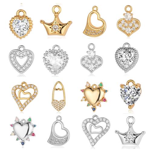 Cubic Zirconia Micro Pave Brass Pendant, plated, Different Shape for Choice & DIY & micro pave cubic zirconia, more colors for choice, nickel, lead & cadmium free, 6PCs/Bag, Sold By Bag