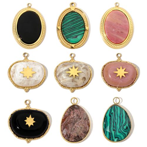 Stainless Steel Pendants, 304 Stainless Steel, with Gemstone, Vacuum Ion Plating, Different Shape for Choice & DIY, more colors for choice, 6PCs/Bag, Sold By Bag