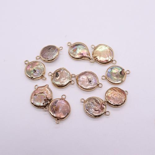 Brass Jewelry Connector, Freshwater Pearl, with Brass, Coin, gold color plated, DIY & 1/1 loop, about:16x24mm, Sold By PC