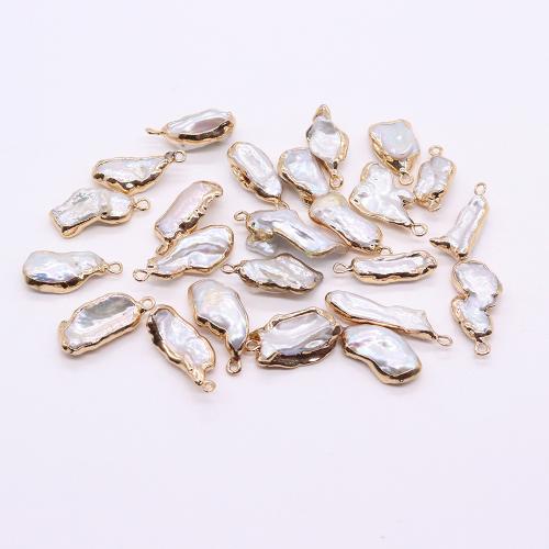 Freshwater Pearl Pendants, with Brass, Baroque, gold color plated, DIY, about:12x24mm, Sold By PC