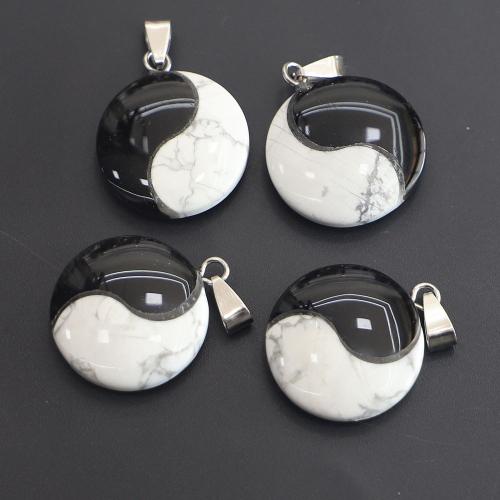 Black Agate Pendants, with Magnesite, Round, DIY, 25x5mm, Sold By PC