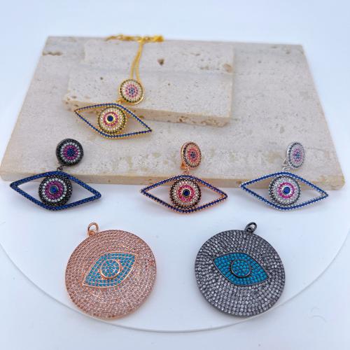 Evil Eye Pendants, Brass, gold color plated, DIY & evil eye pattern & micro pave cubic zirconia, more colors for choice, nickel, lead & cadmium free, Sold By PC