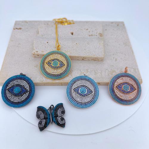 Evil Eye Pendants, Brass, gold color plated, DIY & evil eye pattern & micro pave cubic zirconia, more colors for choice, nickel, lead & cadmium free, Sold By PC