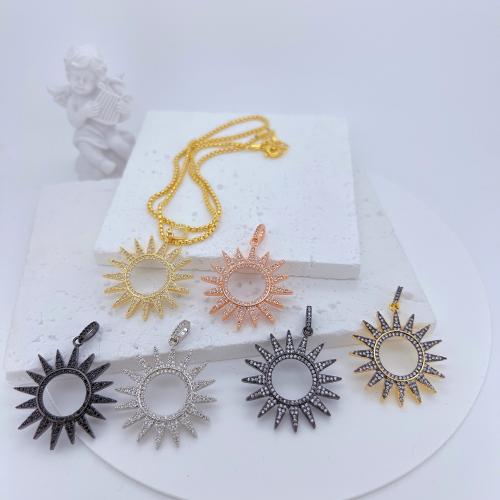 Cubique Pendentif en laiton zircon pavent, soleil, Placage, DIY & pavé de micro zircon, plus de couleurs à choisir, protéger l'environnement, sans nickel, plomb et cadmium, 33x42mm, Vendu par PC