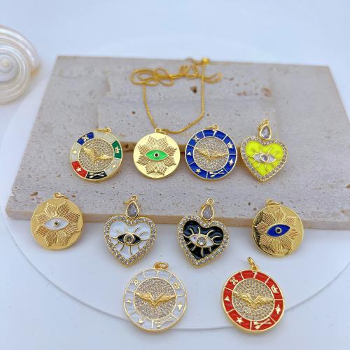 Pendentifs mauvais oeil, laiton, Placage de couleur d'or, DIY & styles différents pour le choix & pavé de micro zircon & émail, plus de couleurs à choisir, protéger l'environnement, sans nickel, plomb et cadmium, Vendu par PC