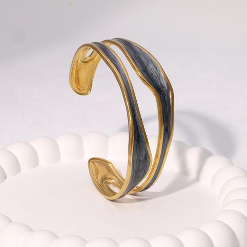 Stainless Steel Bangle, 304 Stainless Steel, gold color plated, for woman & enamel & hollow, more colors for choice, Sold By PC