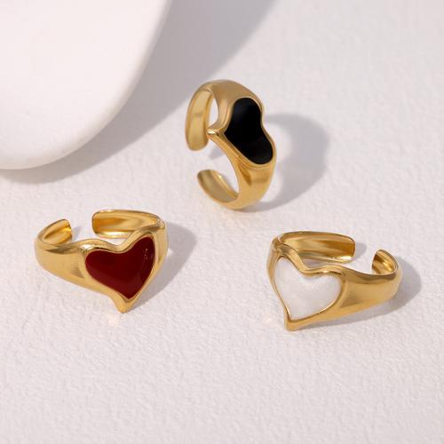 Enamel Stainless Steel Finger Ring, 304 Stainless Steel, Heart, gold color plated, fashion jewelry & for woman, more colors for choice, Sold By PC