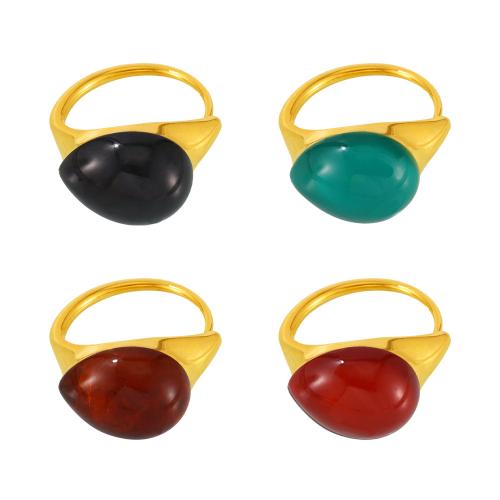 Stainless Steel Finger Ring, 304 Stainless Steel, with Resin, gold color plated, fashion jewelry & for woman, more colors for choice, US Ring Size:7, Sold By PC