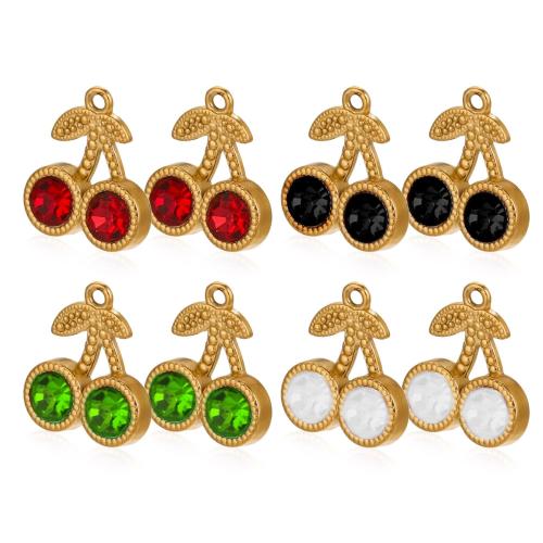 Stainless Steel Pendants, 304 Stainless Steel, with Crystal, Cherry, gold color plated, DIY, more colors for choice, Sold By PC