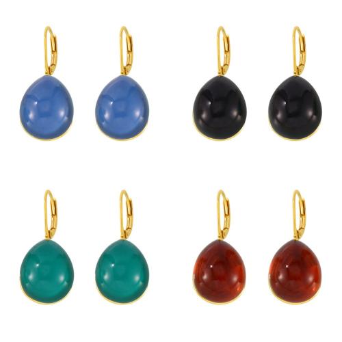 Acier inoxydable Levier Retour Earring, Acier inoxydable 304, avec résine, larme, Placage de couleur d'or, bijoux de mode & pour femme, plus de couleurs à choisir, Vendu par paire