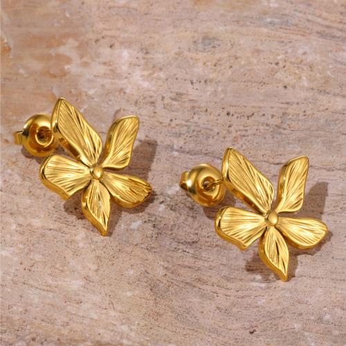 Stainless Steel Stud Earrings, 304 Stainless Steel, Flower, plated, fashion jewelry & different styles for choice & for woman, more colors for choice, Sold By Pair