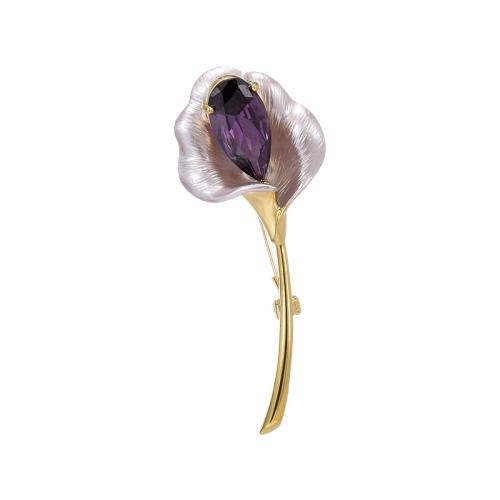 Crystal Brooch, Brass, with Austrian Crystal, plated, for woman & enamel, golden, 59x23mm, Sold By PC