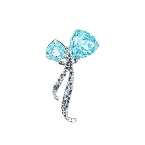 Crystal Brooch, Brass, with Austrian Crystal, plated, micro pave cubic zirconia & for woman, silver color, 54x31mm, Sold By PC