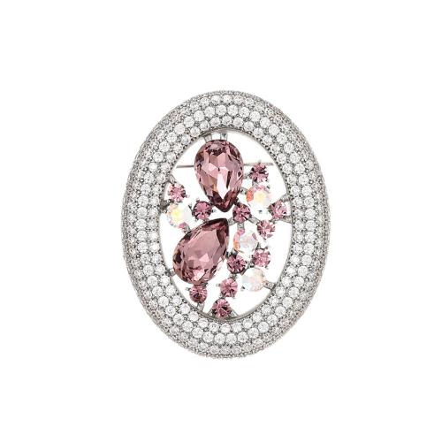 Crystal Brooch, Brass, with Austrian Crystal, plated, micro pave cubic zirconia & for woman, silver color, 43x34mm, Sold By PC