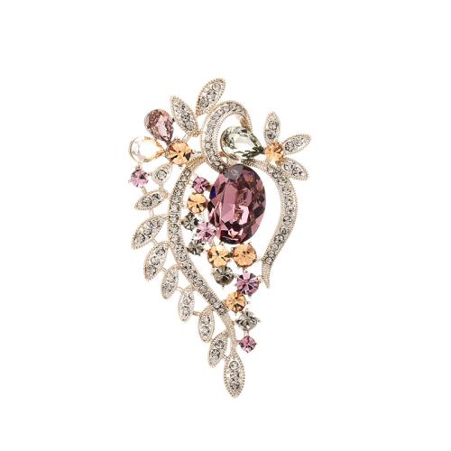 Crystal Brooch, Brass, with Austrian Crystal, plated, micro pave cubic zirconia & for woman, golden, 72x41mm, Sold By PC