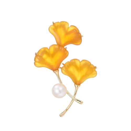 Broche perle d'eau douce, laiton, avec Jaune calcédoine & perle d'eau douce cultivée, Placage, bijoux de mode & pour femme, doré, 53x34mm, Vendu par PC