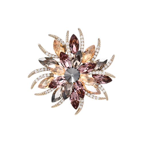 Broche cristal, laiton, avec Cristal autrichien, pavé de micro zircon & pour femme, doré, 57x60mm, Vendu par PC