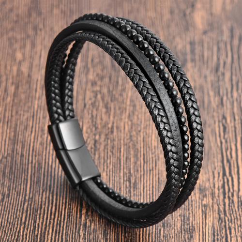 PU Leather Cord Bracelets, polished, for man, 210mm, Sold By PC