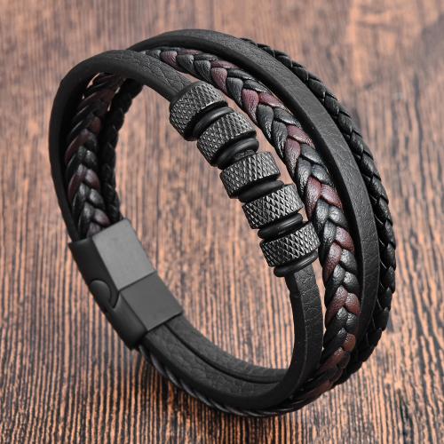 PU Leather Cord Bracelets, polished, for man, 210mm, Sold By PC