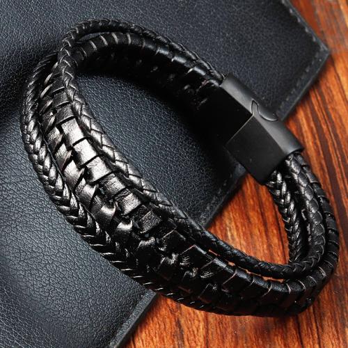 PU Leather Cord Bracelets, polished, different styles for choice & for man, more colors for choice, 210mm, Sold By PC