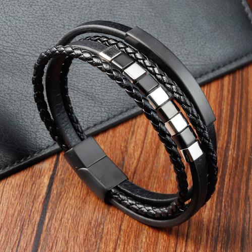 PU Leather Cord Bracelets, polished, for man, 210mm, Sold By PC