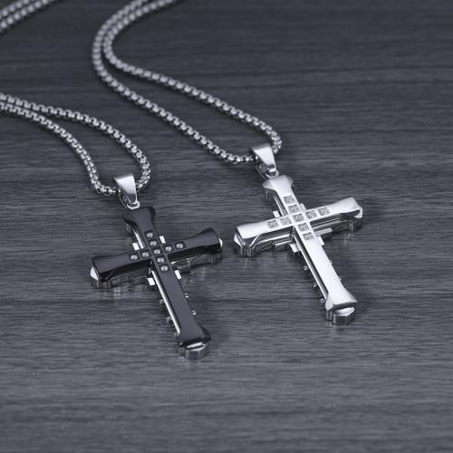 Titanium Steel Pendants, Cross, polished, DIY & different styles for choice & with rhinestone, more colors for choice, 37x69mm, Sold By PC