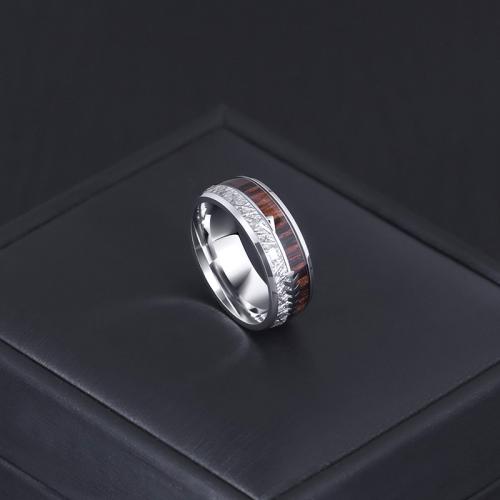 Titanium Steel Finger Ring, with Wood, polished, different size for choice & for man, US Ring Size:7-12, Sold By PC