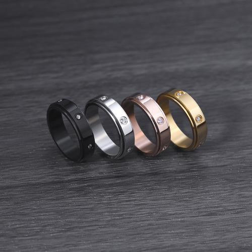 Titanium Steel Finger Ring, plated, rotatable & different size for choice & for man & with rhinestone, more colors for choice, US Ring Size:7-11, Sold By PC