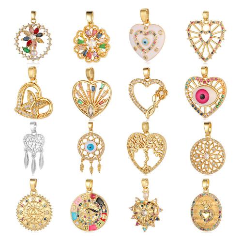 Cubic Zirconia Micro Pave Brass Pendant, plated, Different Shape for Choice & DIY & micro pave cubic zirconia & enamel, more colors for choice, nickel, lead & cadmium free, 6PCs/Bag, Sold By Bag