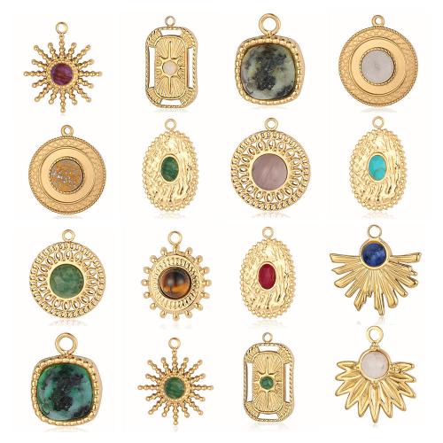 Stainless Steel Pendants, 304 Stainless Steel, with Gemstone, Vacuum Ion Plating, Different Shape for Choice & DIY, more colors for choice, 6PCs/Bag, Sold By Bag