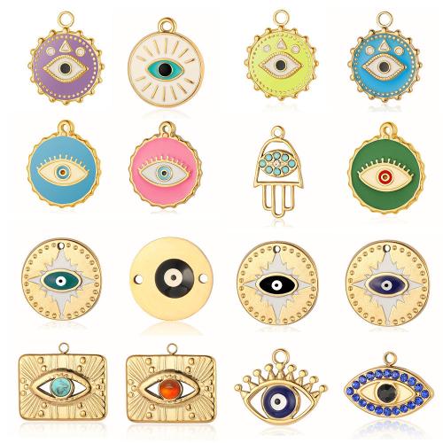 Evil Eye Pendants, 304 Stainless Steel, with Gemstone, Vacuum Ion Plating, Different Shape for Choice & DIY & evil eye pattern & enamel & with rhinestone, more colors for choice, 6PCs/Bag, Sold By Bag