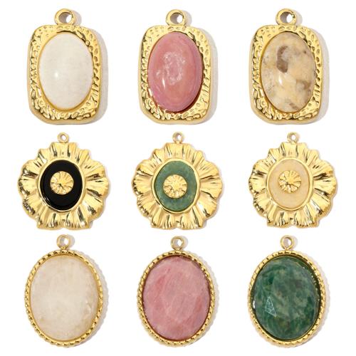 Stainless Steel Pendants, 304 Stainless Steel, with Gemstone, Vacuum Ion Plating, Different Shape for Choice & DIY, more colors for choice, 6PCs/Bag, Sold By Bag