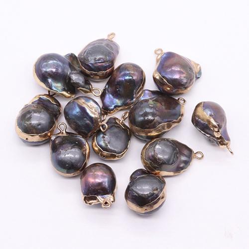 Freshwater Pearl Pendants, with Brass, gold color plated, DIY, black, about:18x27mm, Sold By PC