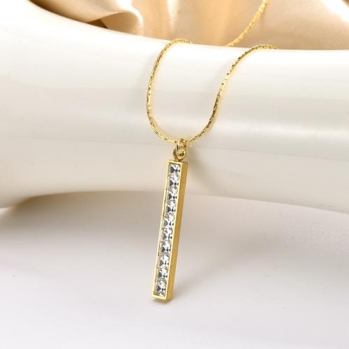 Collier d'acier titane, rectangle, Placage de couleur d'or, pavé de micro zircon & pour femme, Longueur:45 cm, Vendu par PC