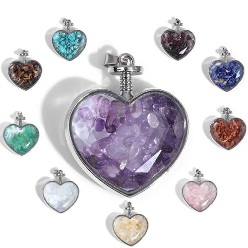 Gemstone Pendants Jewelry, Tibetan Style, with Natural Stone, Heart, silver color plated, DIY & different materials for choice, more colors for choice, nickel, lead & cadmium free, 35x41mm, Sold By PC