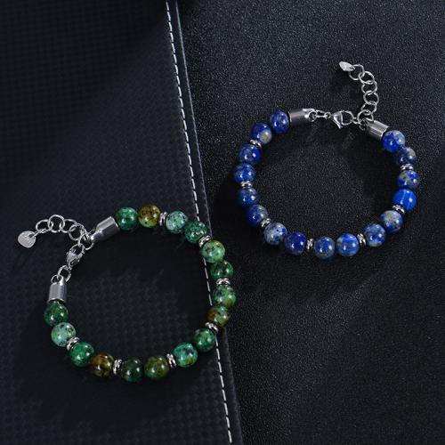 Gemstone Bracelets, Natural Stone, with 304 Stainless Steel, different materials for choice & Unisex, more colors for choice, nickel, lead & cadmium free, 8mm, Length:19 cm, Sold By PC